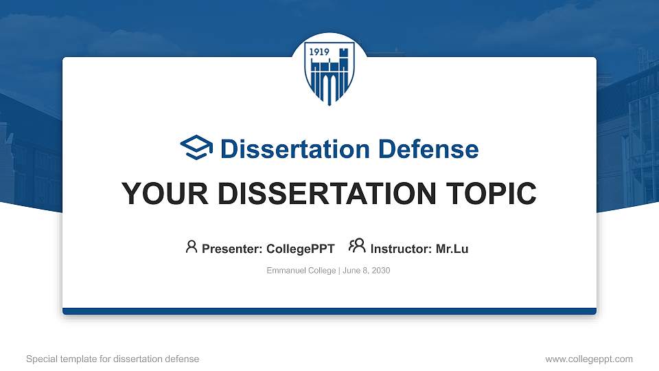 Emmanuel College Graduation Thesis Defense PPT Template16:9 ratio PPT effect preview image