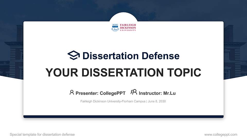 Fairleigh Dickinson University-Florham Campus Graduation Thesis Defense PPT Template16:9 ratio PPT effect preview image