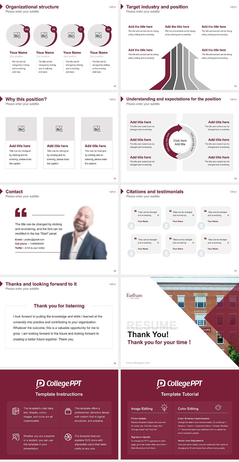 Earlham College Resume PPT Template4:3 ratio PPT effect preview image4