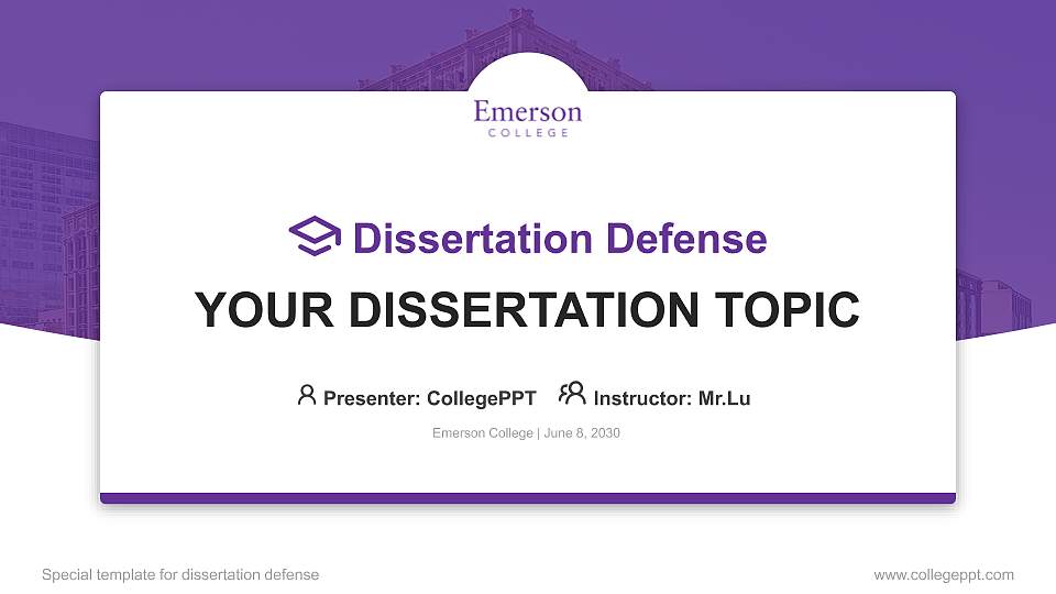 Emerson College Graduation Thesis Defense PPT Template16:9 ratio PPT effect preview image