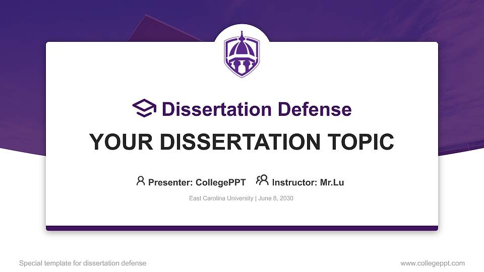 East Carolina University Graduation Thesis Defense PPT Template16:9 ratio PPT effect preview image