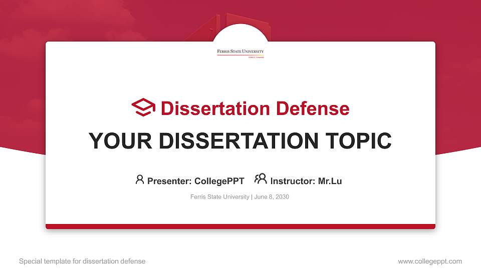 Ferris State University Graduation Thesis Defense PPT Template16:9 ratio PPT effect preview image