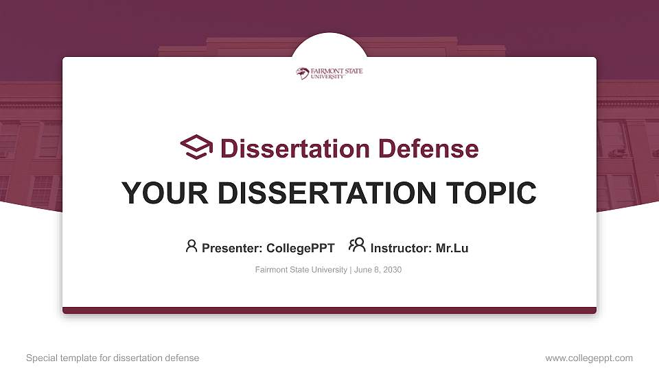 Fairmont State University Graduation Thesis Defense PPT Template16:9 ratio PPT effect preview image