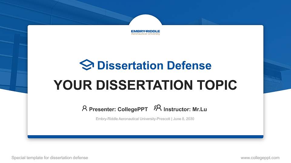 Embry-Riddle Aeronautical University-Prescott Graduation Thesis Defense PPT Template16:9 ratio PPT effect preview image1