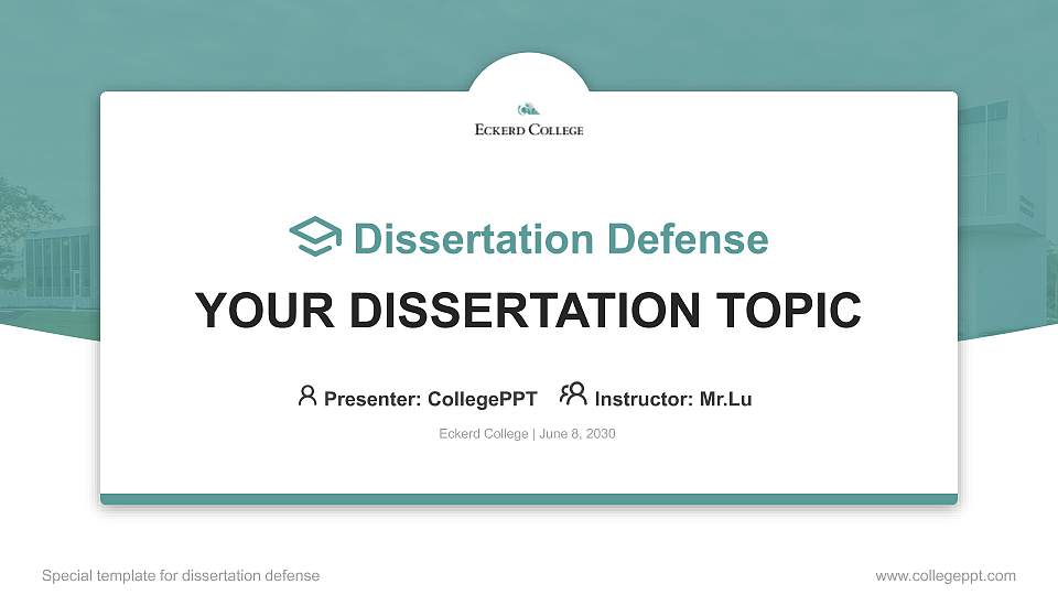 Eckerd College Graduation Thesis Defense PPT Template16:9 ratio PPT effect preview image