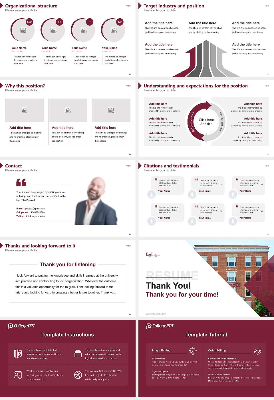 Earlham College Resume PPT Template16:9 ratio PPT effect preview image4