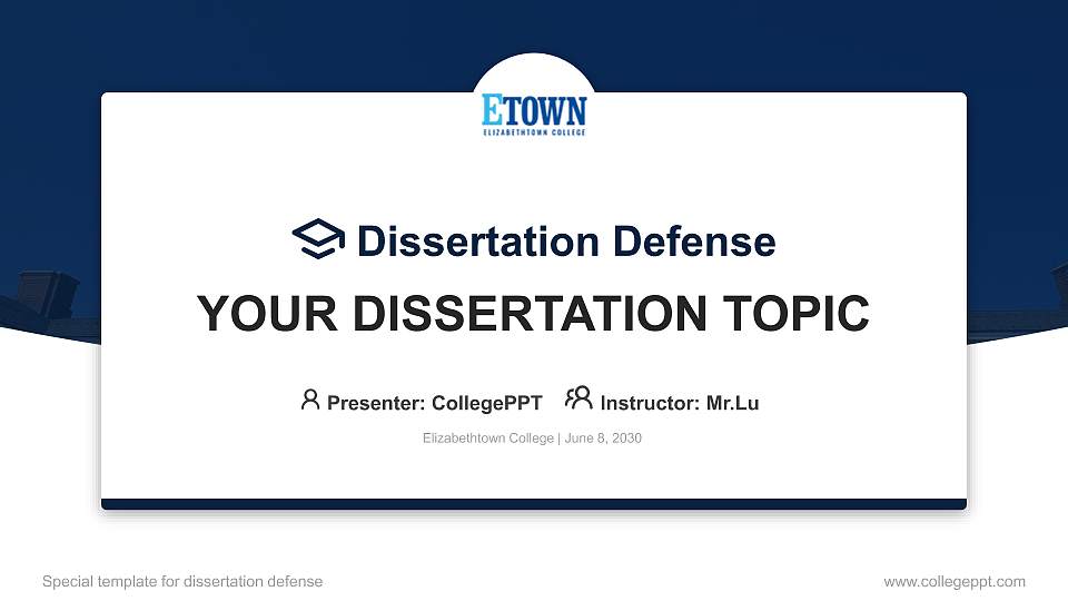 Elizabethtown College Graduation Thesis Defense PPT Template16:9 ratio PPT effect preview image