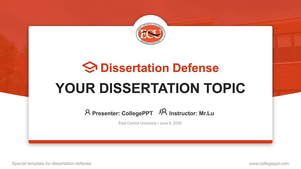 East Central University Graduation Thesis Defense PPT Template16:9 ratio PPT effect preview image1
