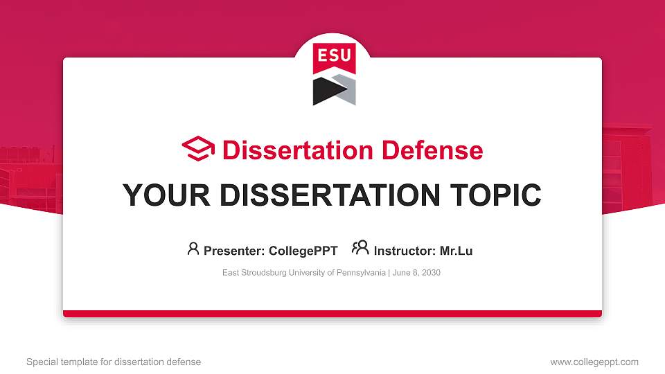 East Stroudsburg University of Pennsylvania Graduation Thesis Defense PPT Template16:9 ratio PPT effect preview image