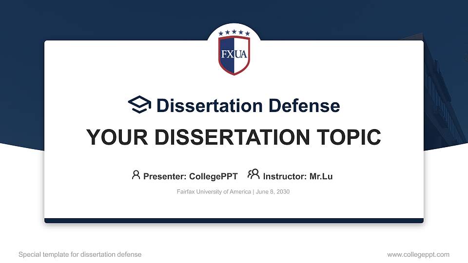 Fairfax University of America Graduation Thesis Defense PPT Template16:9 ratio PPT effect preview image