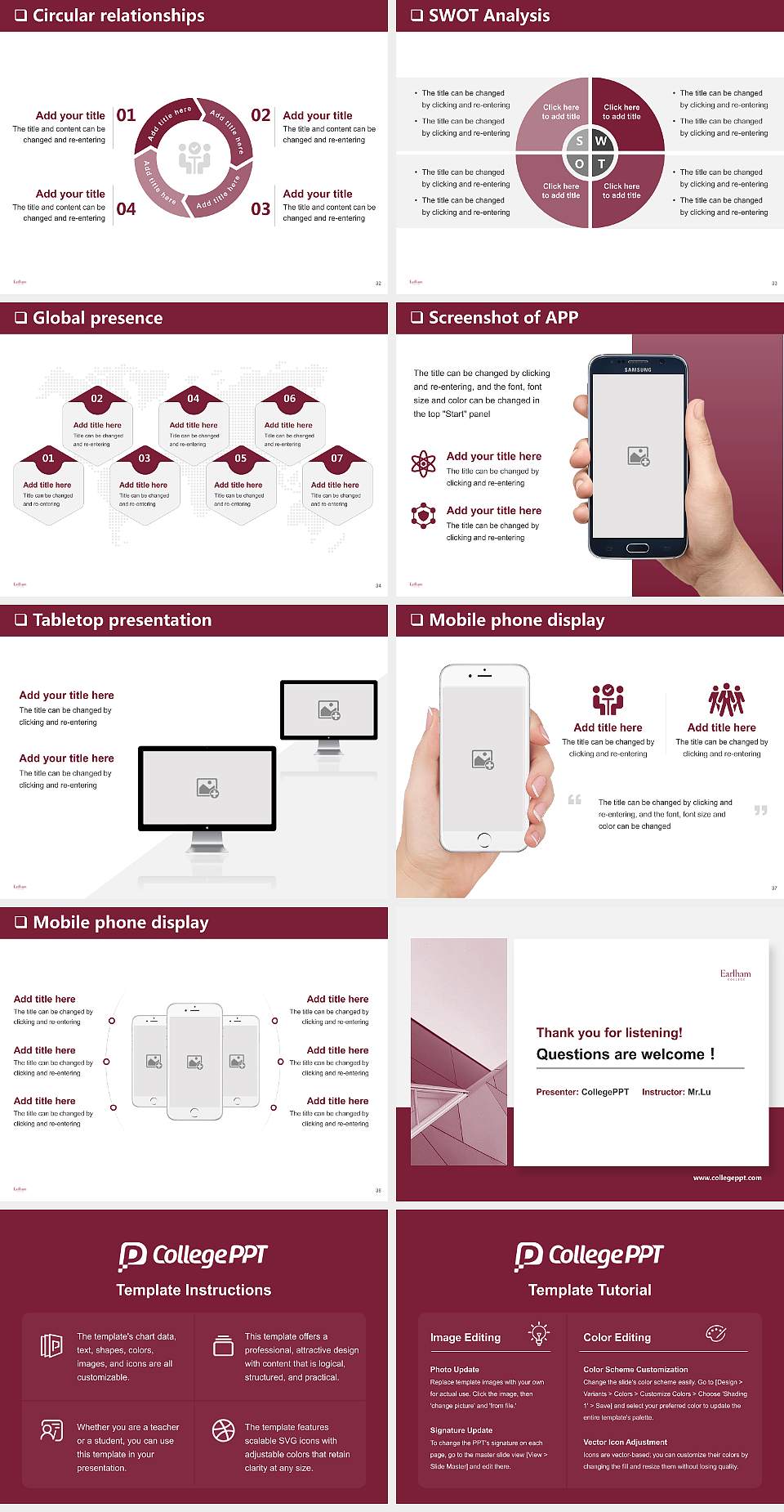 Earlham College General Purpose PPT Template4:3 ratio PPT effect preview image5