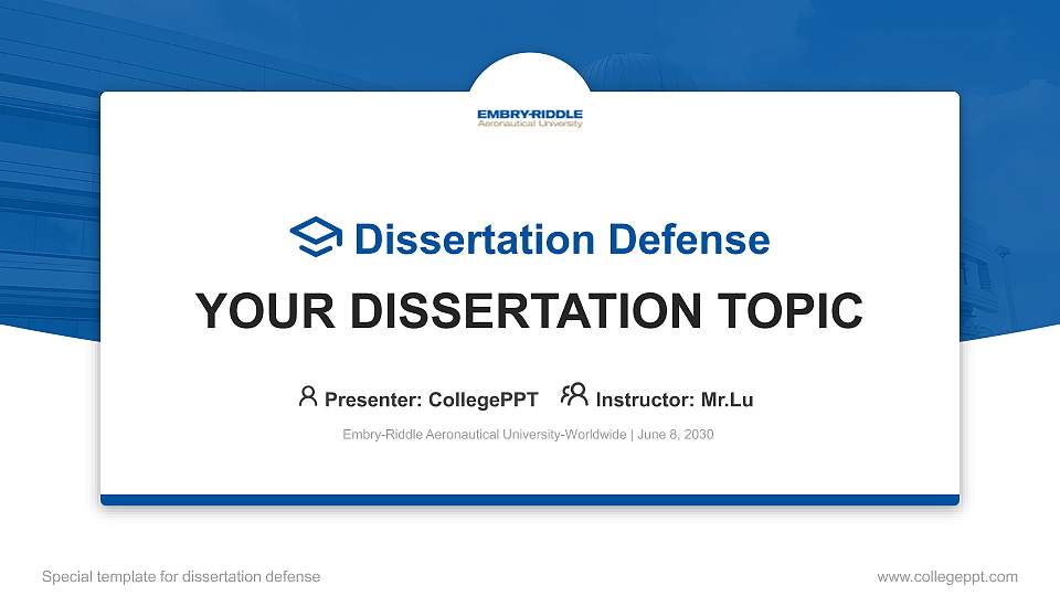 Embry-Riddle Aeronautical University-Worldwide Graduation Thesis Defense PPT Template16:9 ratio PPT effect preview image