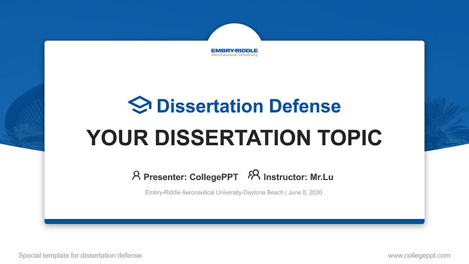 Embry-Riddle Aeronautical University-Daytona Beach Graduation Thesis Defense PPT Template16:9 ratio PPT effect preview image