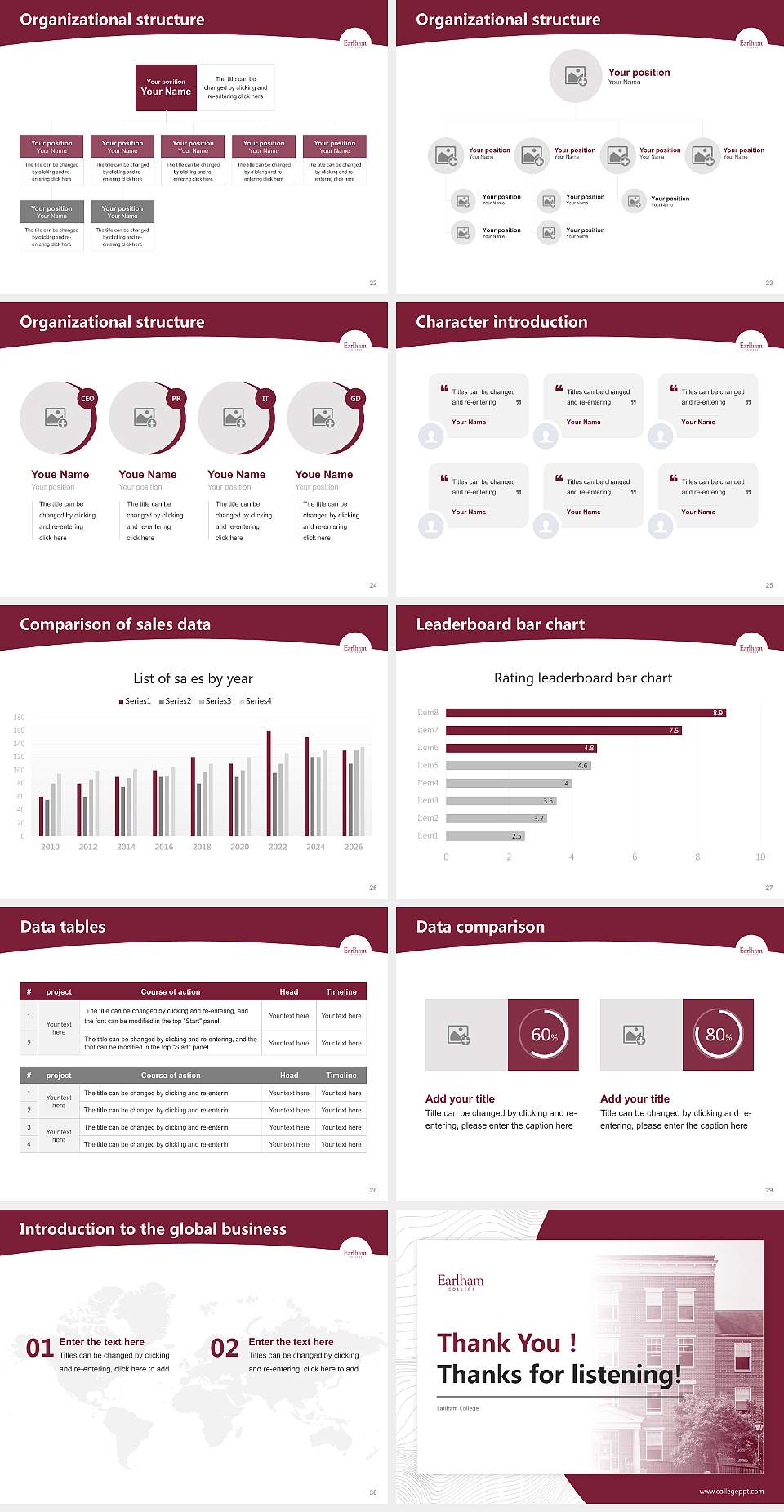 Earlham College Academic Presentation/Research Findings Report PPT Template4:3 ratio PPT effect preview image4