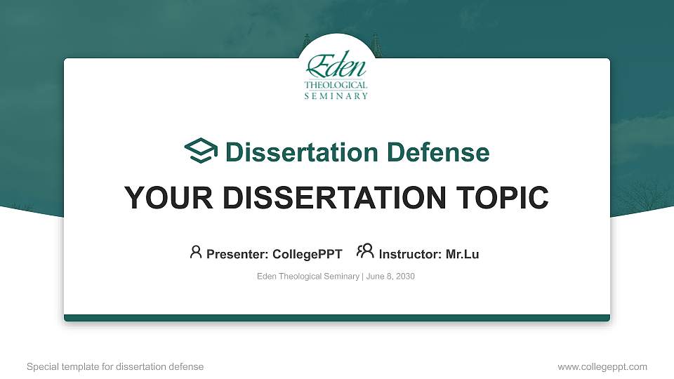 Eden Theological Seminary Graduation Thesis Defense PPT Template16:9 ratio PPT effect preview image