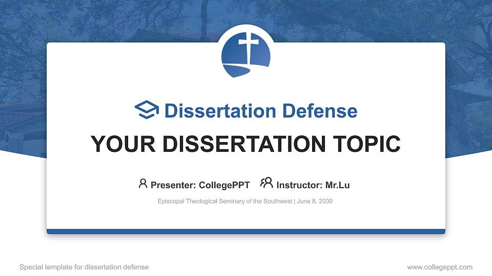 Episcopal Theological Seminary of the Southwest Graduation Thesis Defense PPT Template16:9 ratio PPT effect preview image