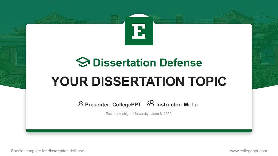 Eastern Michigan University Graduation Thesis Defense PPT Template16:9 ratio PPT effect preview image