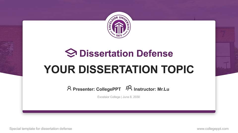 Excelsior College Graduation Thesis Defense PPT Template16:9 ratio PPT effect preview image