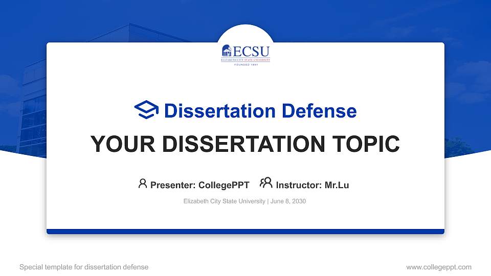 Elizabeth City State University Graduation Thesis Defense PPT Template16:9 ratio PPT effect preview image