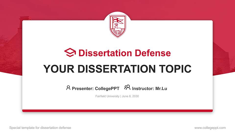 Fairfield University Graduation Thesis Defense PPT Template16:9 ratio PPT effect preview image