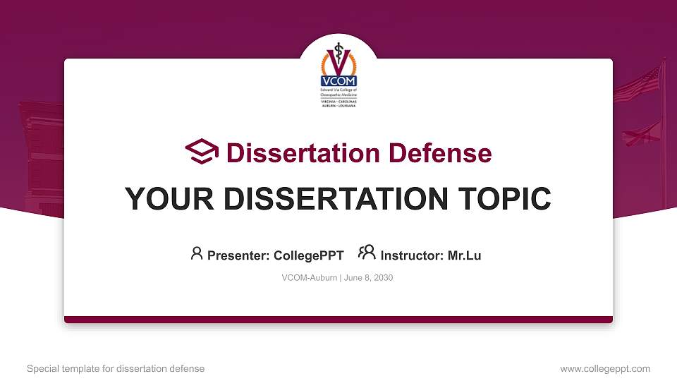 VCOM-Auburn Graduation Thesis Defense PPT Template16:9 ratio PPT effect preview image