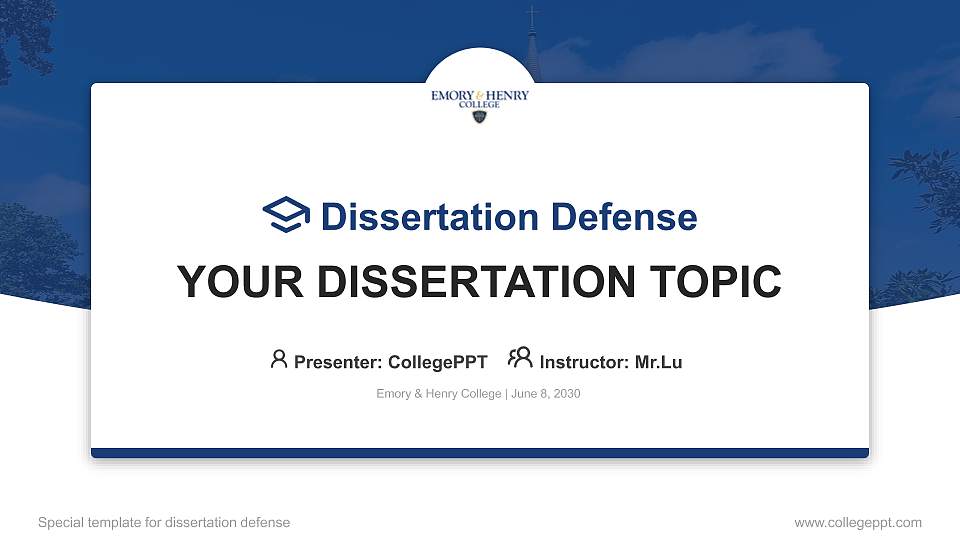 Emory & Henry College Graduation Thesis Defense PPT Template16:9 ratio PPT effect preview image