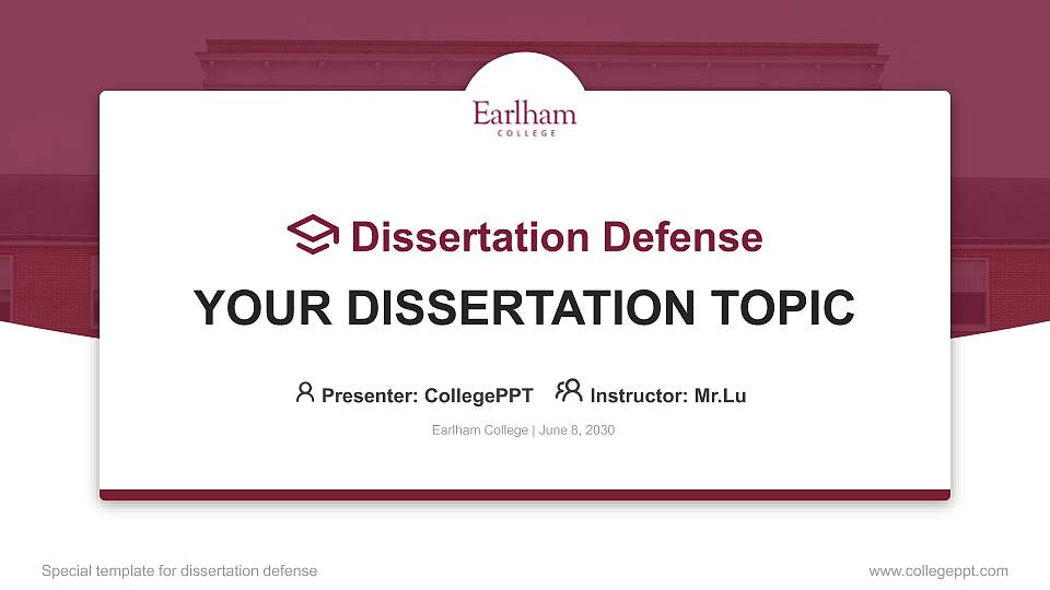 Earlham College Graduation Thesis Defense PPT Template16:9 ratio PPT effect preview image