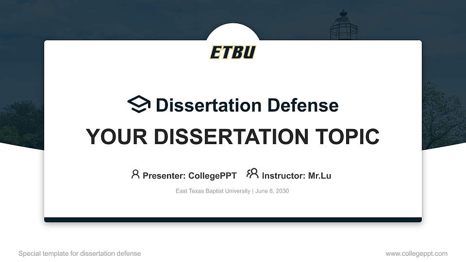 East Texas Baptist University Graduation Thesis Defense PPT Template16:9 ratio PPT effect preview image1