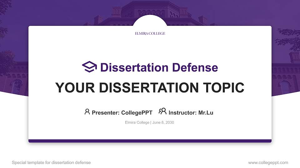 Elmira College Graduation Thesis Defense PPT Template16:9 ratio PPT effect preview image