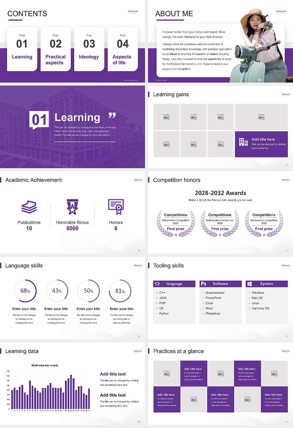Emerson College National Scholarship Defense PPT Template16:9 ratio PPT effect preview image2