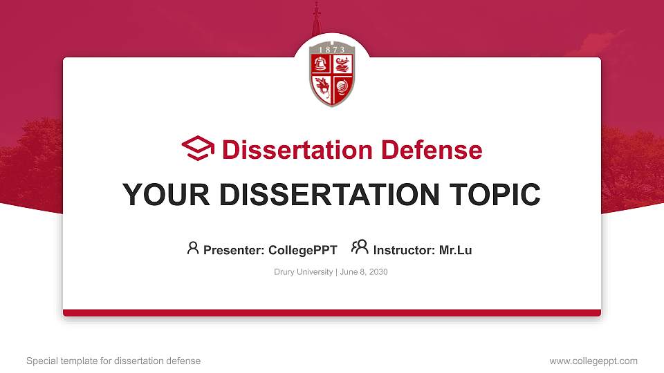 Drury University Graduation Thesis Defense PPT Template16:9 ratio PPT effect preview image