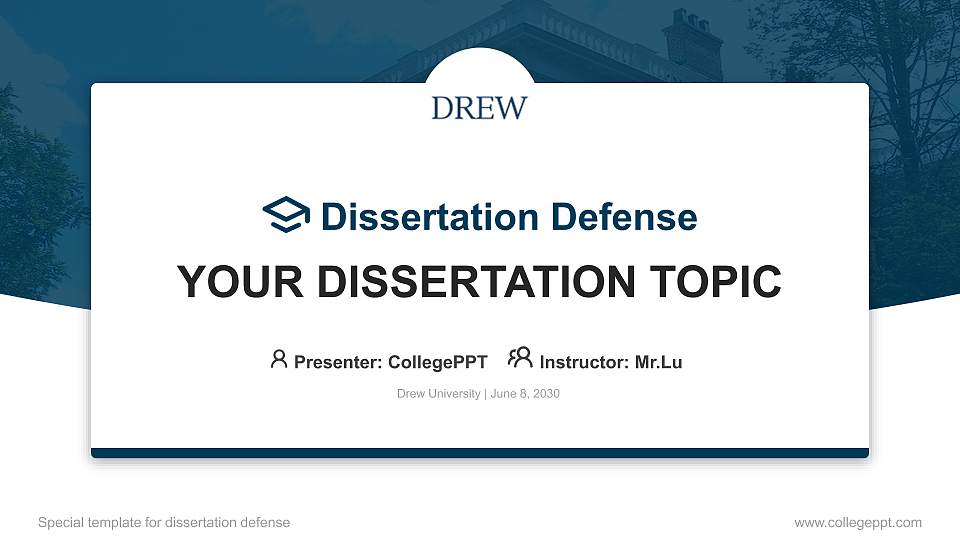 Drew University Graduation Thesis Defense PPT Template16:9 ratio PPT effect preview image