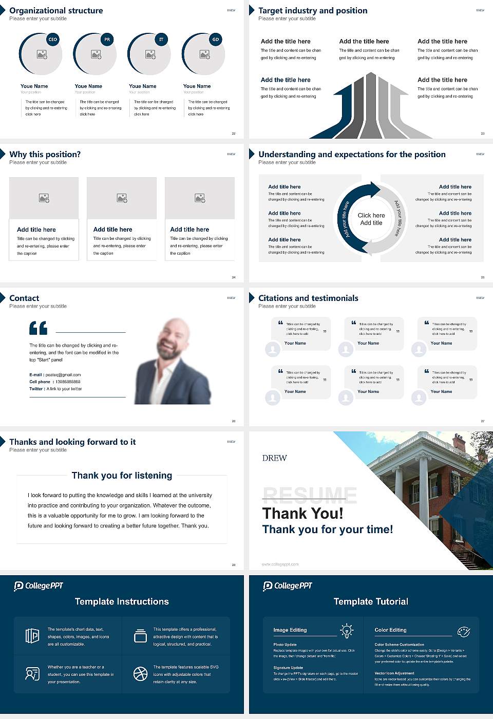 Drew University Resume PPT Template16:9 ratio PPT effect preview image4