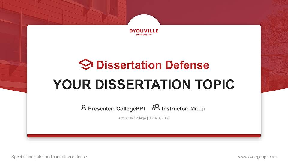 D’Youville College Graduation Thesis Defense PPT Template16:9 ratio PPT effect preview image