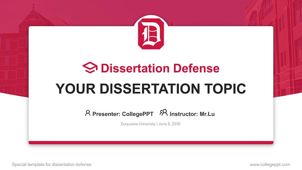Duquesne University Graduation Thesis Defense PPT Template16:9 ratio PPT effect preview image