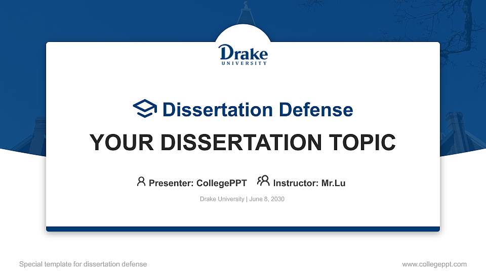 Drake University Graduation Thesis Defense PPT Template16:9 ratio PPT effect preview image