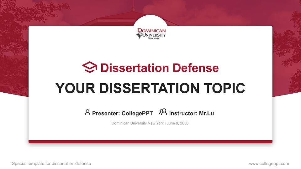 Dominican University New York Graduation Thesis Defense PPT Template16:9 ratio PPT effect preview image