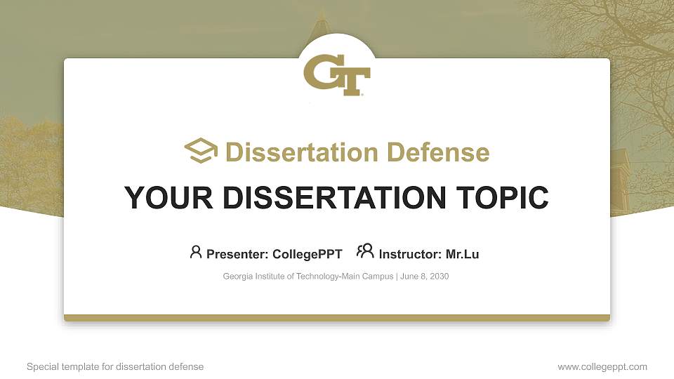 Georgia Institute of Technology-Main Campus Graduation Thesis Defense PPT Template16:9 ratio PPT effect preview image