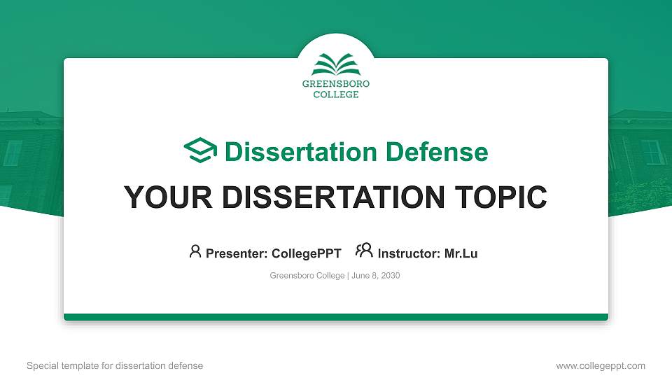 Greensboro College Graduation Thesis Defense PPT Template16:9 ratio PPT effect preview image
