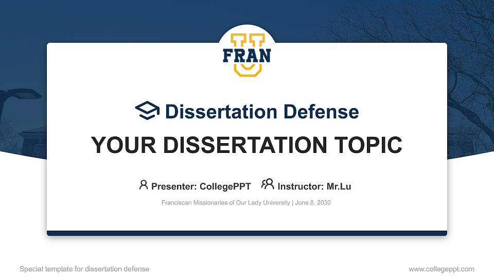 Franciscan Missionaries of Our Lady University Graduation Thesis Defense PPT Template16:9 ratio PPT effect preview image