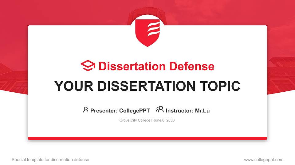 Grove City College Graduation Thesis Defense PPT Template16:9 ratio PPT effect preview image