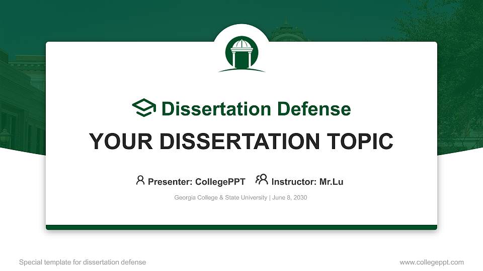 Georgia College & State University Graduation Thesis Defense PPT Template16:9 ratio PPT effect preview image