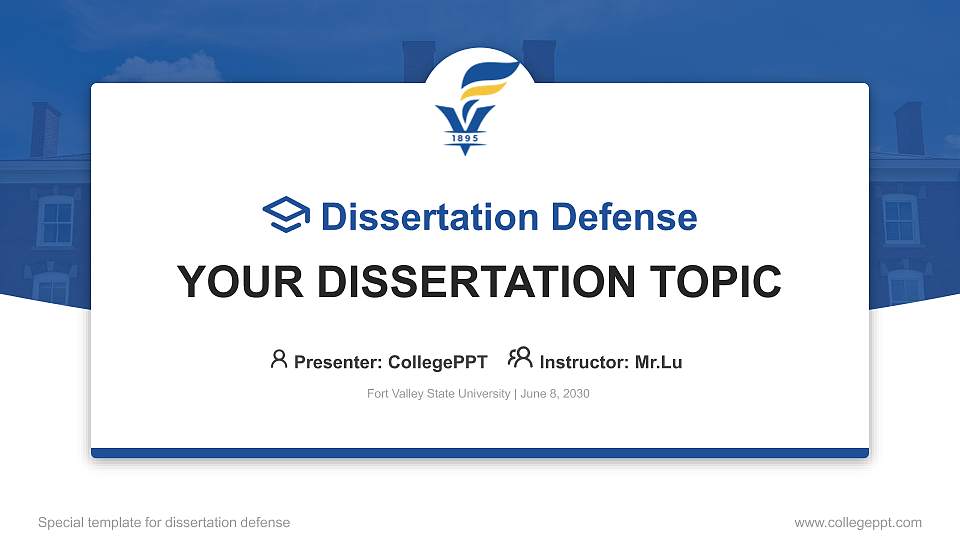 Fort Valley State University Graduation Thesis Defense PPT Template16:9 ratio PPT effect preview image