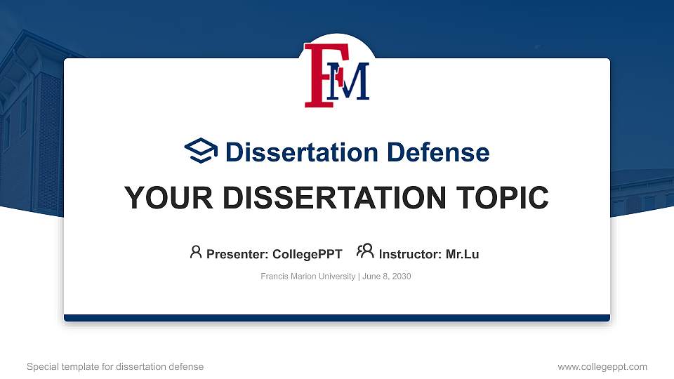 Francis Marion University Graduation Thesis Defense PPT Template16:9 ratio PPT effect preview image