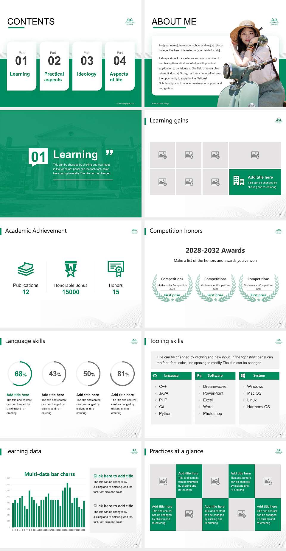 Greensboro College National Scholarship Defense PPT Template4:3 ratio PPT effect preview image2
