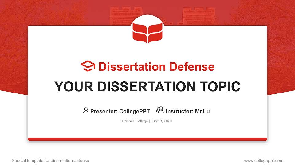 Grinnell College Graduation Thesis Defense PPT Template16:9 ratio PPT effect preview image