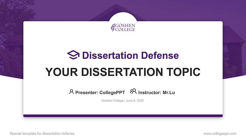 Goshen College Graduation Thesis Defense PPT Template16:9 ratio PPT effect preview image