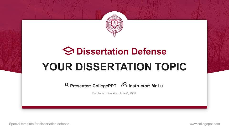 Fordham University Graduation Thesis Defense PPT Template16:9 ratio PPT effect preview image