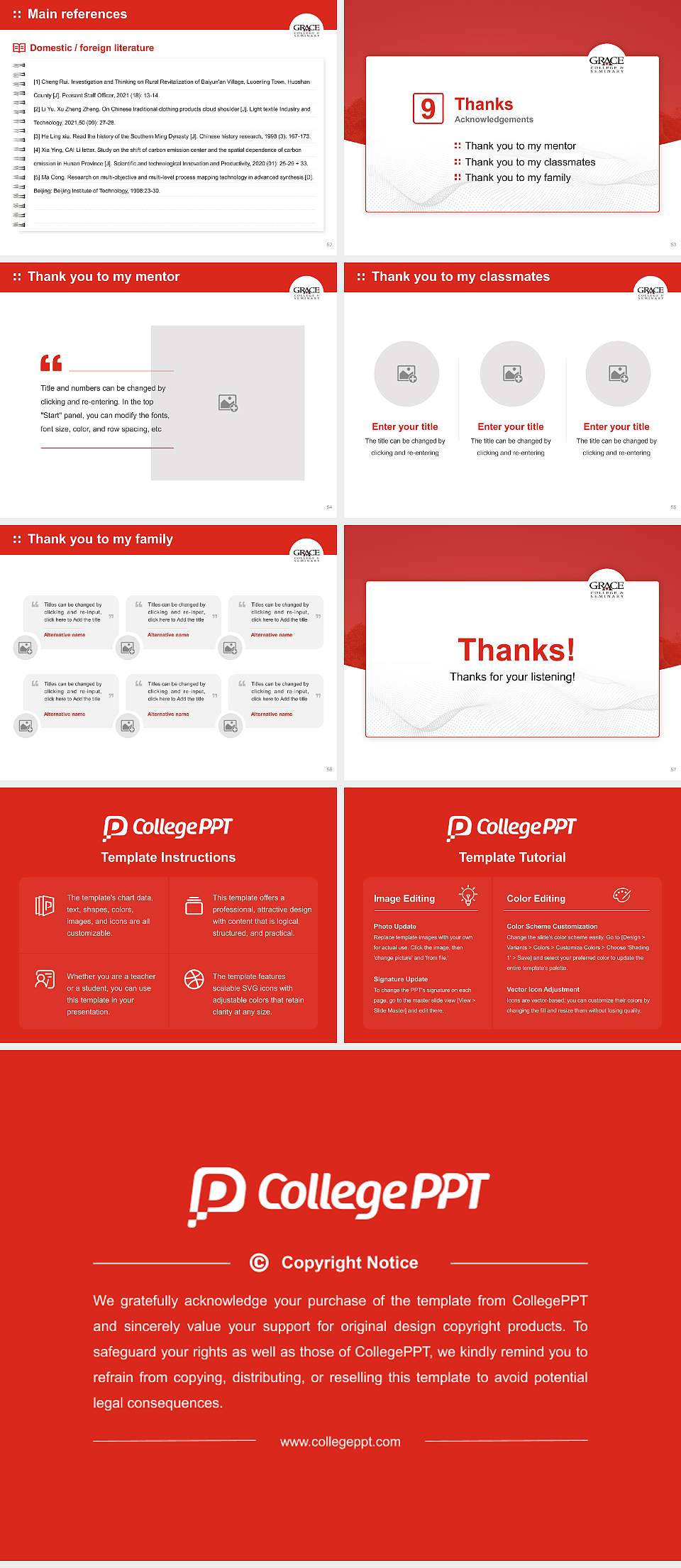 Grace College and Theological Seminary Graduation Thesis Defense PPT Template4:3 ratio PPT effect preview image7