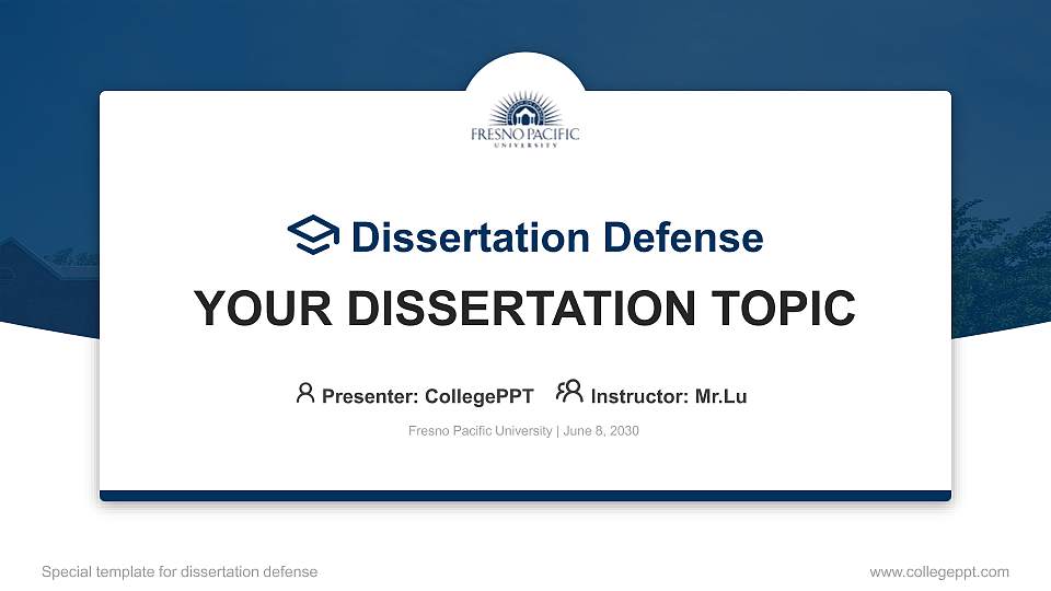 Fresno Pacific University Graduation Thesis Defense PPT Template16:9 ratio PPT effect preview image